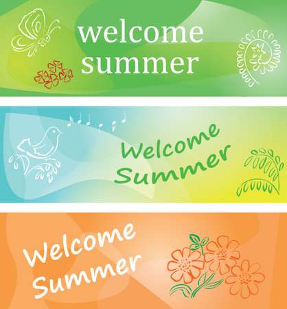 welcome summer - vector banners with flora and faunaのイラスト素材