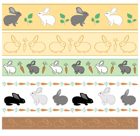seamless borders with rabbits and carrots - vector set of colored framesのイラスト素材