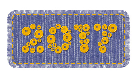 Denim patch with red sewing buttons in the shape of 2017 yearのイラスト素材