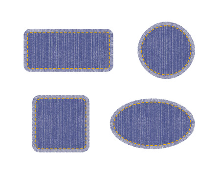 Set of blue denim patches with stitch. Different shapes.のイラスト素材