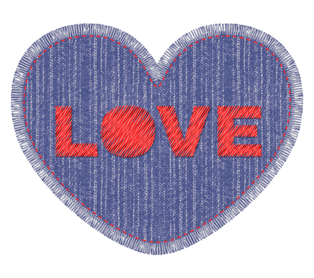 Denim patch with Love embroidery, stitch and fringeのイラスト素材