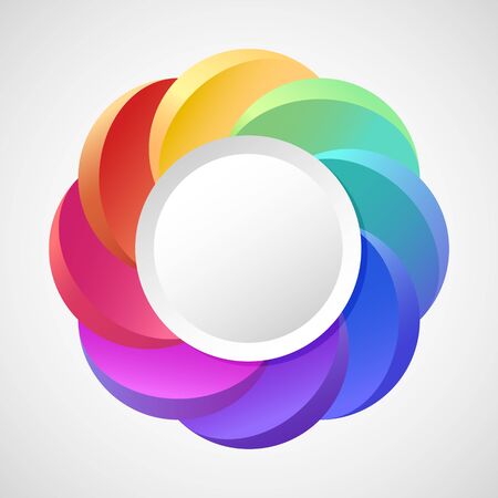 Vector illustration of rainbow flower logo. Abstract design isolated on white background with place for text in center.のイラスト素材