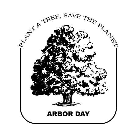 Arbor Day sign with Oak tree. Vector hand drawn sketch card. Plant a tree, save the Planet.のイラスト素材