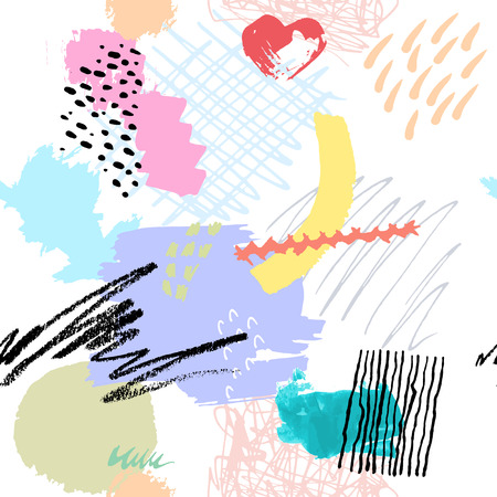 Seamless colorful artistic abstract pattern. Hand drawn repeatable creative background. Doodle sketch design from painted texture.のイラスト素材