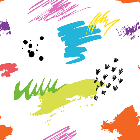 Seamless colorful artistic abstract pattern. Hand drawn repeatable creative background. Doodle sketch design from painted texture.のイラスト素材