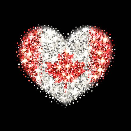 Canada flag sparkling badge in heart shape. Icon with Canadian national colors with glitter effect. Button design. Vector illustration.のイラスト素材
