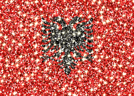 Republic of Albania sparkling flag. Icon with Albanian national colors with glitter effect in official proportions. Background design. Vector illustration. One of a series of signsのイラスト素材
