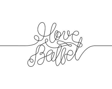 One continuous line drawing I love ballet. Modern calligraphy isolated on white backgroundのイラスト素材