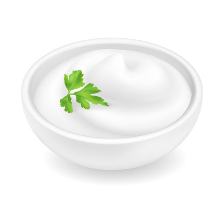 Realistic 3d mayonnaise or sour cream in a round bowl.のイラスト素材