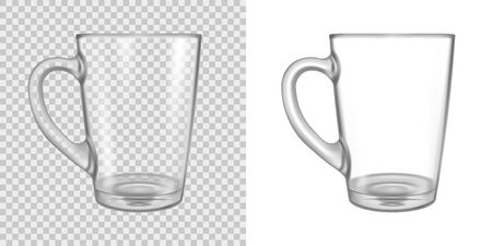 Clear glass cup mock up. Transparent mug isolated on white background. Empty mockup. Vector realistic 3d illustration.のイラスト素材