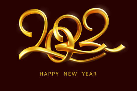 Golden shining lettering 2022 happy new year isolatedのイラスト素材