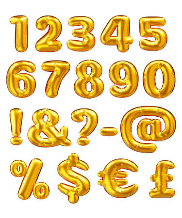 Gold balloon alphabet numbersのイラスト素材