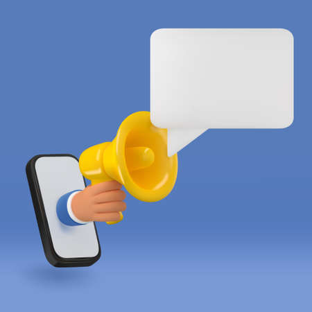 3d hand holding yellow megaphone iconのイラスト素材