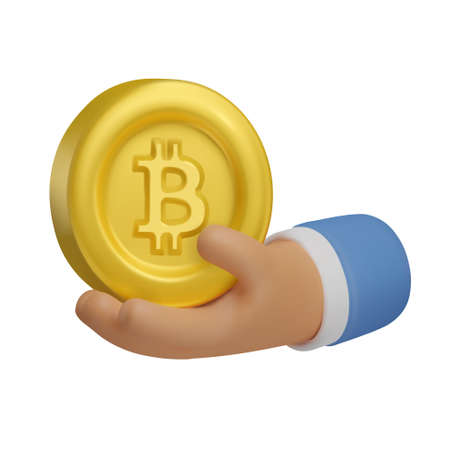 3d Icon hand with golden bitcoinのイラスト素材
