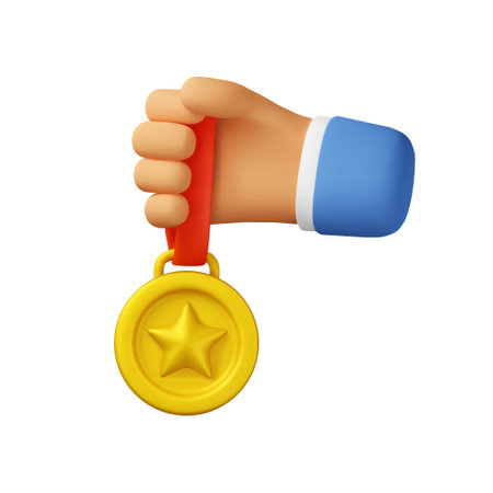 3d golden medal in hand iconのイラスト素材