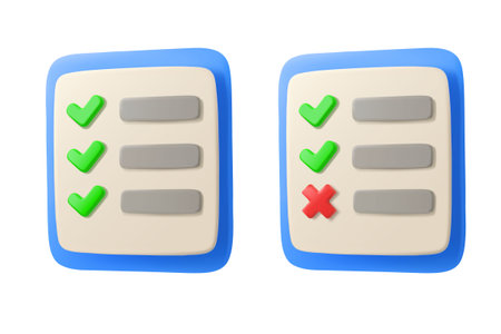 3d icon list with checkmark. Survey or feedback concept, isolated on white backgroundのイラスト素材