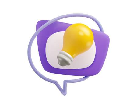 3d icon quick tip. Vector render light bulb in speech bubble. Questions and answers or cartoon illustration isolated on white background. Did you know buttonのイラスト素材