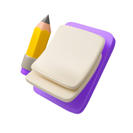 Notepad with pencil 3d icon. Vector isolated illustration of blank paper sheets. Art creation process conceptのイラスト素材
