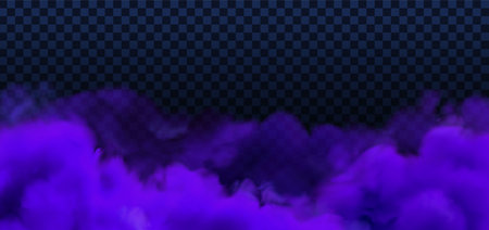 Purple Halloween transparent background. Vector magic smoke or fog background isolated. Violet realistic sky cloud effectのイラスト素材