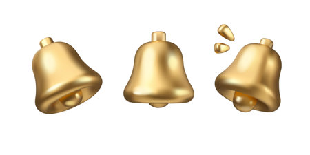 Golden bell vector 3d icon set. Christmas icons, isolated on white background. New year holiday decoration elementのイラスト素材