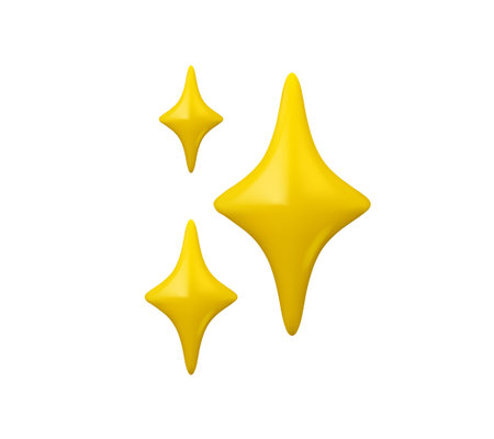 Vector 3d star emoji. Yellow sparkles in cartoon style isolated. Gold glittering flashes, shining...