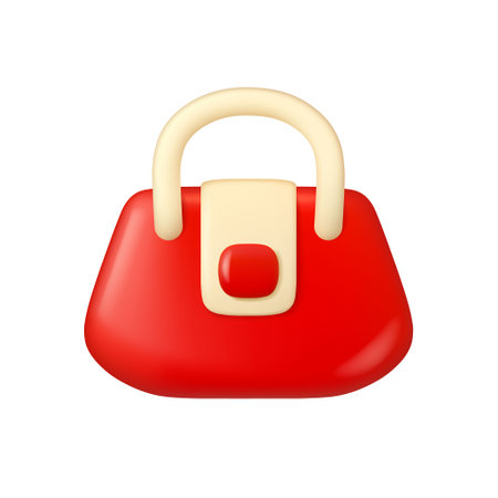 Woman bag vector 3d icon. Red girl handbag isolated on white background. Cartoon fashion illustration in simple style, lady accessory illustrationのイラスト素材