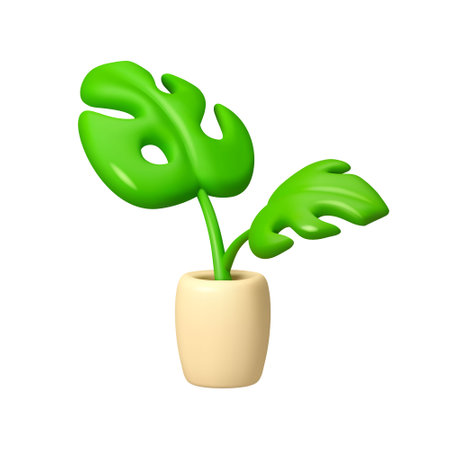 Monstera deliciosa in pot vector 3d icon. House plant in flowerpot, simple cute cartoon illustration.のイラスト素材