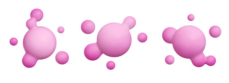 Abstract pink liquid bubbles design. Metaball spheres design elements isolated on white bg. Vector 3d illustrationのイラスト素材