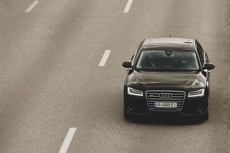 Kiev, Ukraine - April 21, 2020: Luxury car Audi A8 in motionのeditorial素材