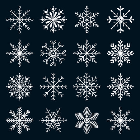 Set of snowflakes on a dark background.のイラスト素材