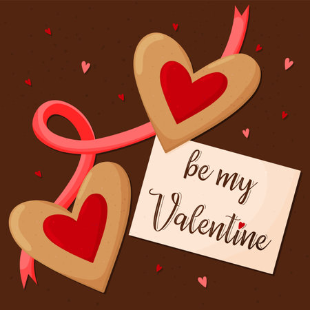 Be my Valentine a pair of heart-shaped cookies and the inscription on a dark background.のイラスト素材