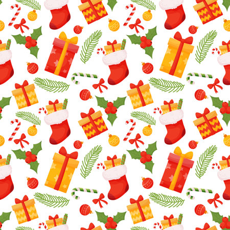 Seamless christmas pattern. Vector illustration on a white background.