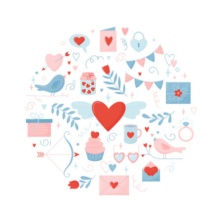 Flat icons for Valentines Day design in the form of a circle.のイラスト素材