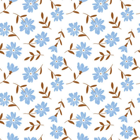 Floral endless pattern with simple wildflowers on a white background.のイラスト素材