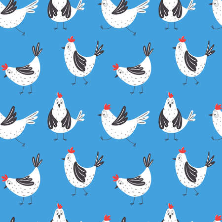 Seamless pattern with funny chickens. Children fabric design.のイラスト素材