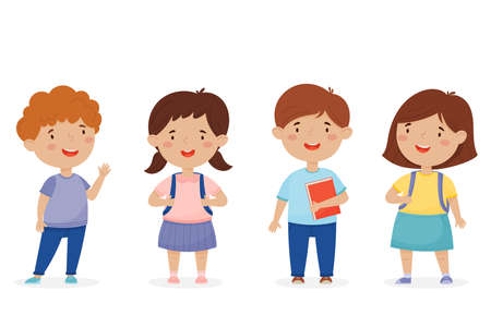 Back to school set. Cute kids in different poses.のイラスト素材