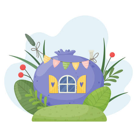 Cute blueberry house. Fairytale fantasy house for a dwarf or elf.のイラスト素材