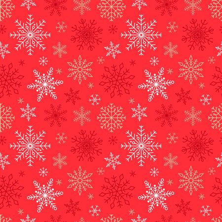 Snowflakes seamless pattern of many snowflakes on a red background.のイラスト素材