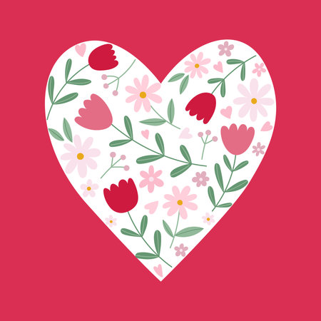 Flowers heart. Hand drawn colorful flowers. Romantic element for greeting and invitation cards, wedding decoration, fashion design, scrapbooking.のイラスト素材