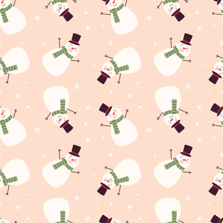 Seamless vector pattern with funny snowmen and snowflakes.のイラスト素材