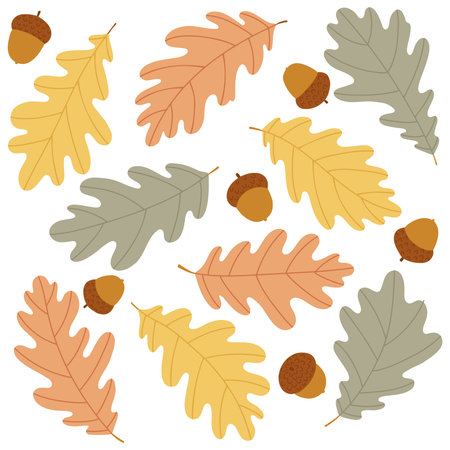 Flat autumn oak leaf illustration setのイラスト素材