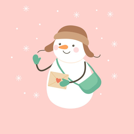 Cute snowman holding letter with heart.のイラスト素材