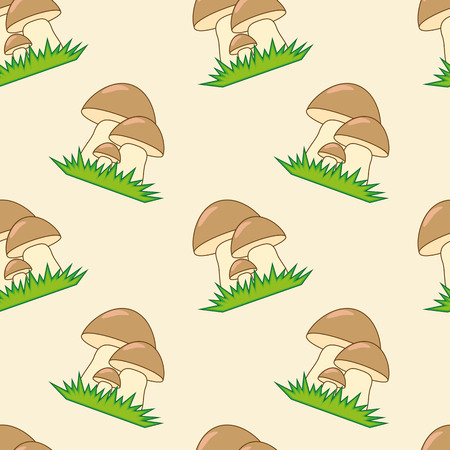 Butter mushrooms on green grass on the sandy background. Seamless textureのイラスト素材