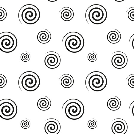 Abstract monochrome pattern of black spiral shapes on a white background. Fabric, textile, material seamless textureのイラスト素材
