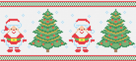 Christmas winter christmas ornament. Vector, Santa Claus, Christmas tree. Embroidery, knitting, hosiery. Seamless textureのイラスト素材