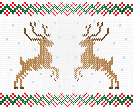 Christmas ornament winter deer. Embroidery, knitting, hosiery. Vector, seamless textureのイラスト素材