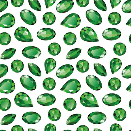 Jewelry green emeralds on a white background. Seamless texture, vectorのイラスト素材