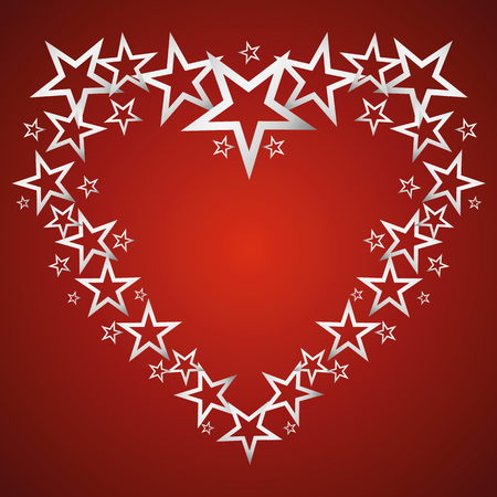 Silver stars in the form of hearts on a red background. Background, vector illustration, frame, cardのイラスト素材