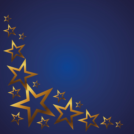 Gold stars on a blue background. Background, vector illustration, frame, cardのイラスト素材