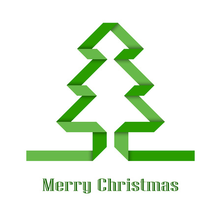 Decorative Christmas tree of green paper tape. Isolated object on white background, vector illustration. Christmas cardのイラスト素材